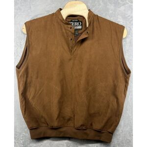 Zero Restriction Vest Faux Micro Suede Brown Snap Golf No Club Logo‎ Men's L EUC